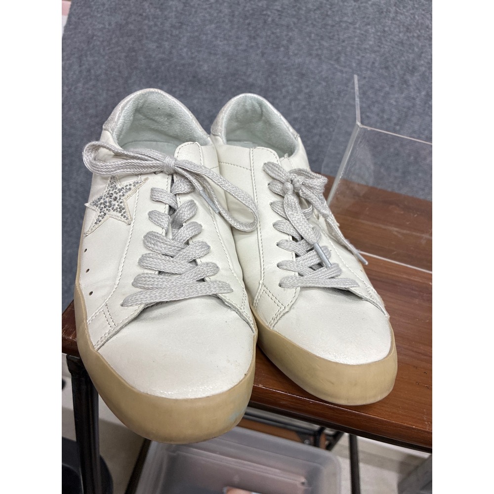 Shu Shop Cream White Rhinestone Star Low Top Sneakers Tan Sole Womens 7 - Picture 5 of 5